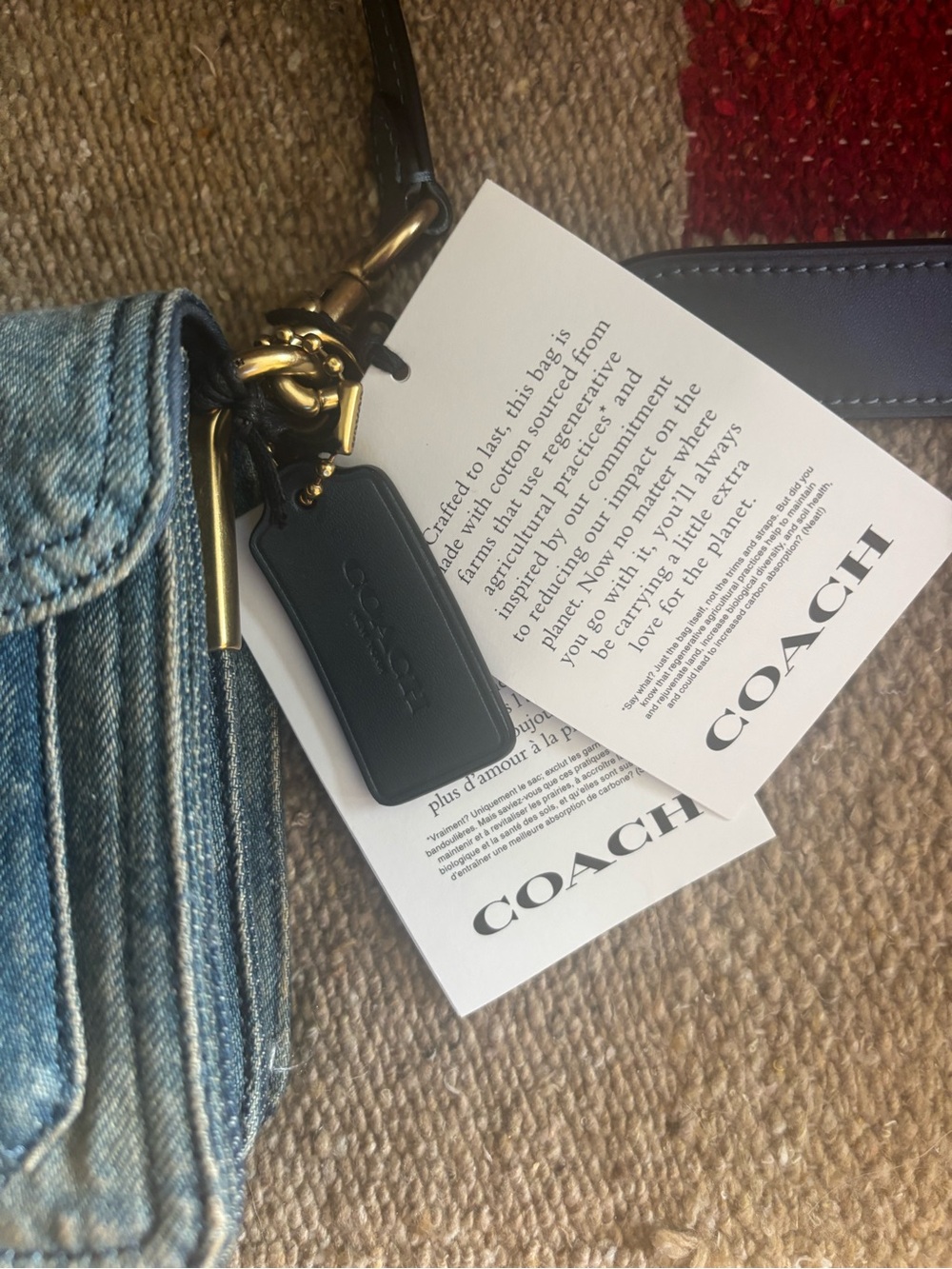 Coach Denim Crossbody Bag with Gold 'C' Hardware and Black Strap - Picture 3 of 12